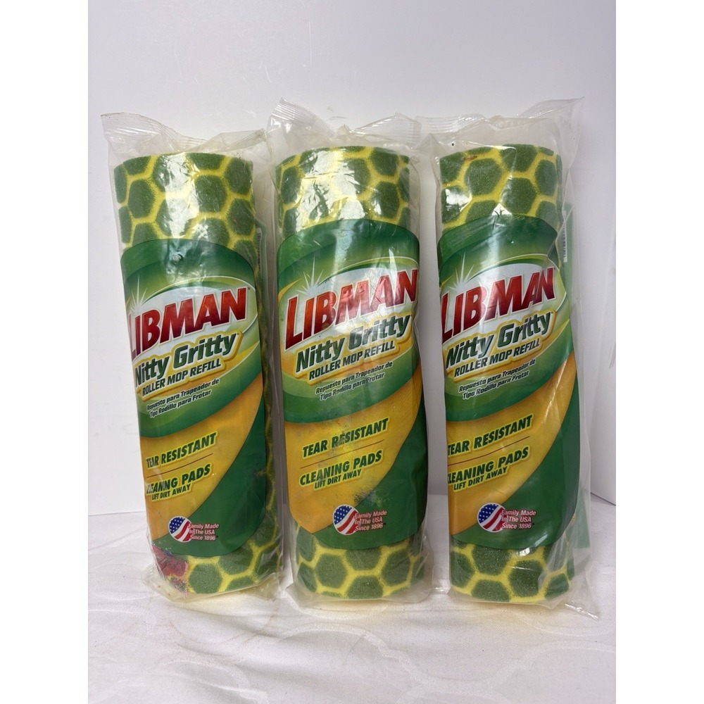 3 Lot Libman Nitty Gritty 10 Inch Tear Resistant Sponge Roller Mop Refill NOS